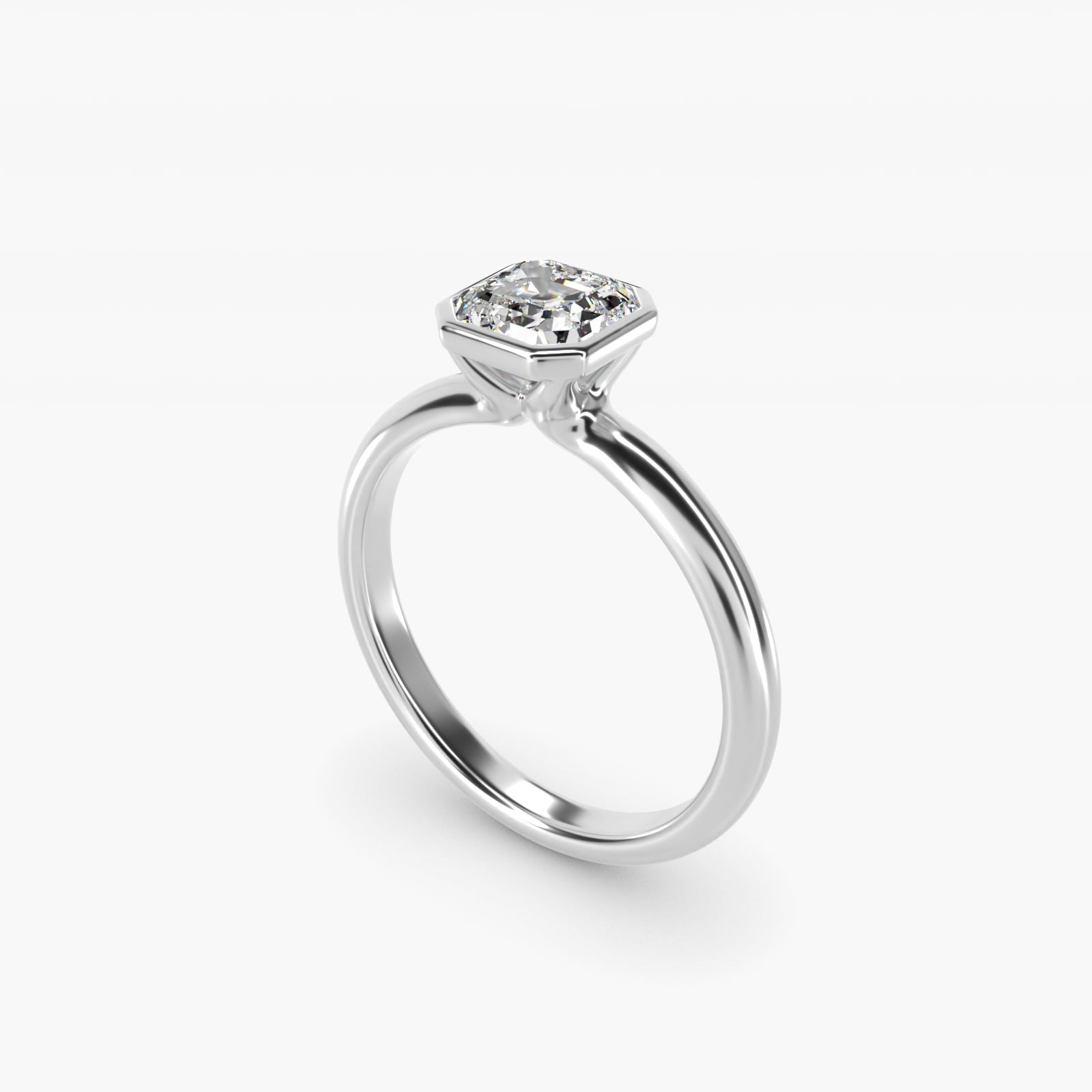 Bezel Solitaire Engagement Ring in 14K White Gold - Asscher Center