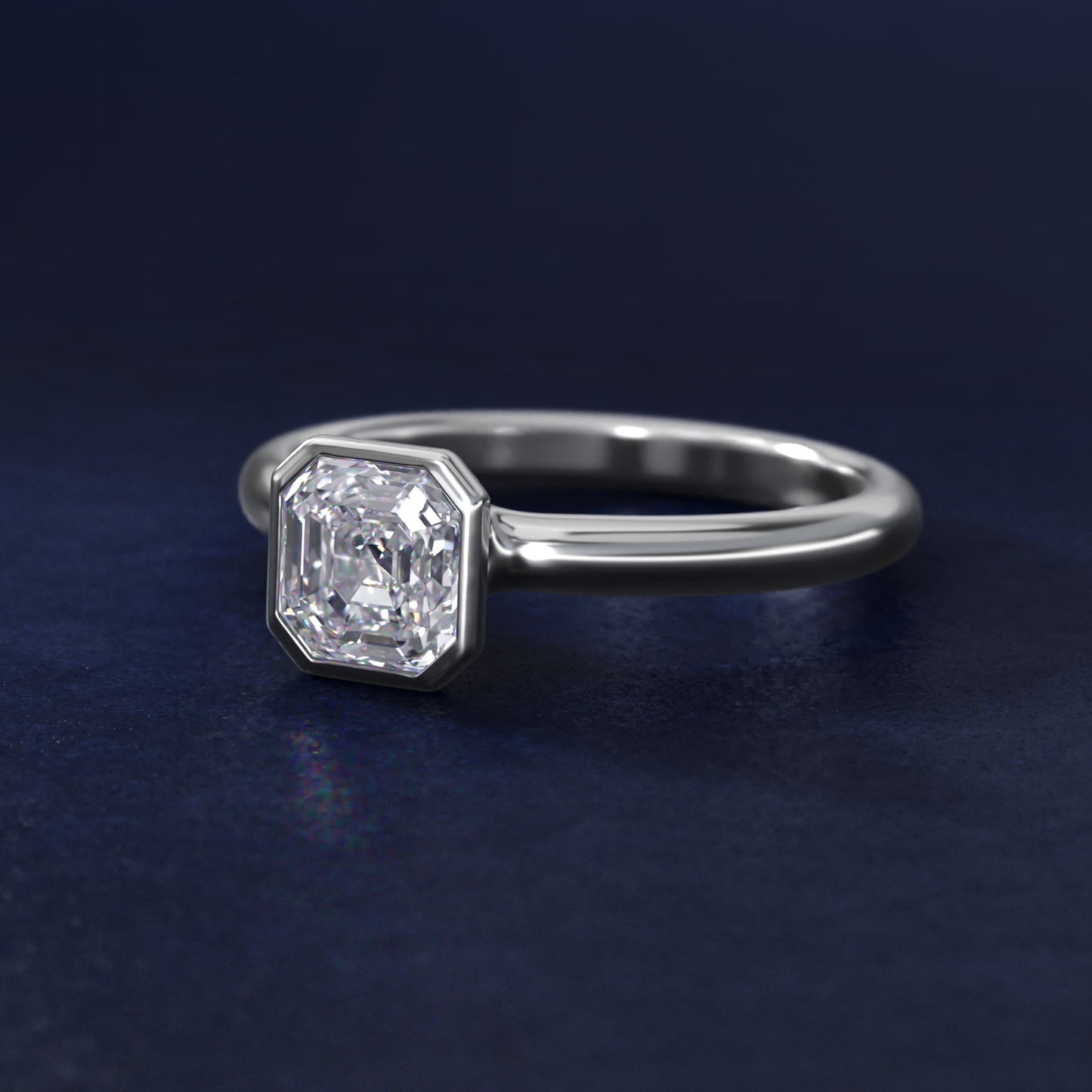 Bezel Solitaire Engagement Ring in 18k White Gold - Asscher Center