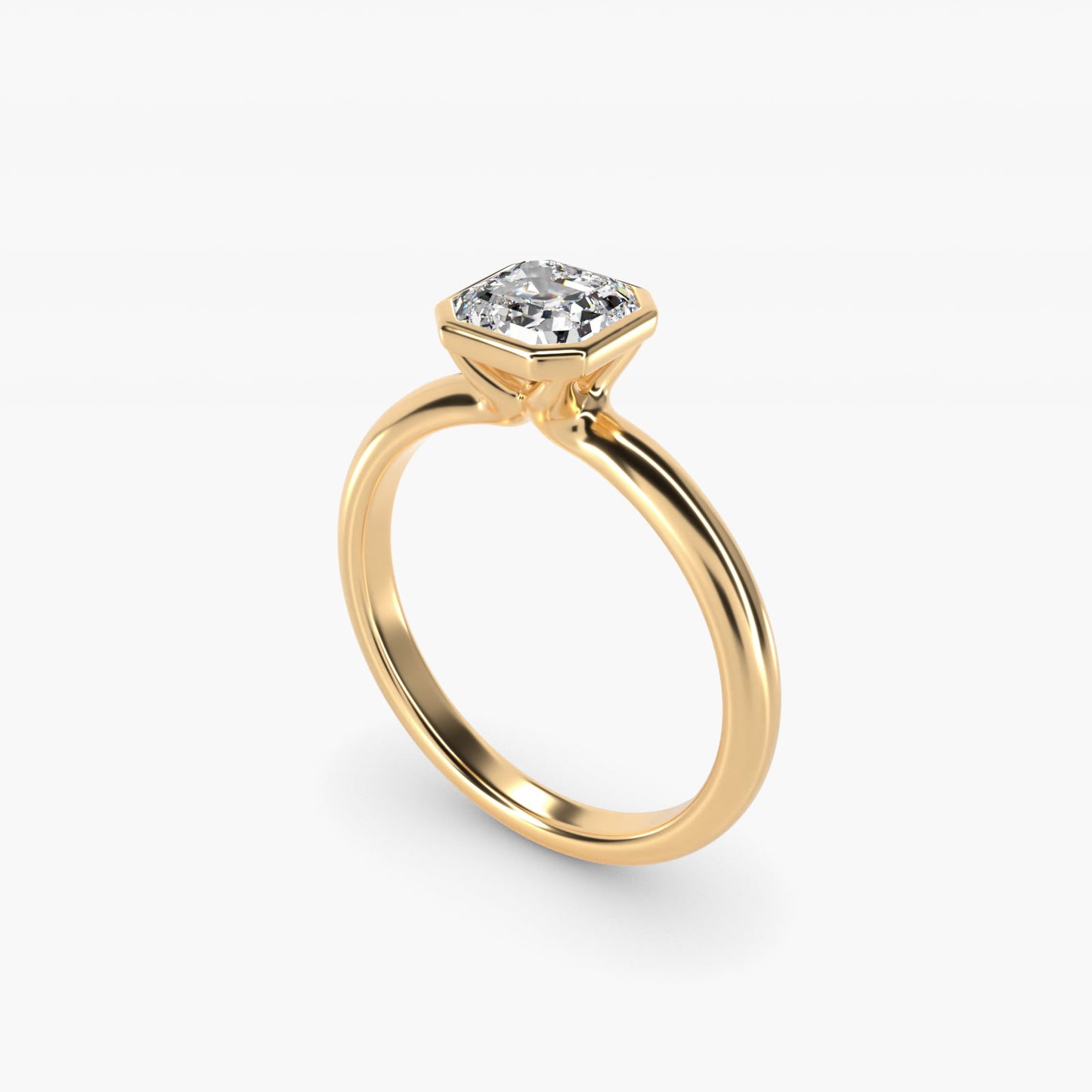 Bezel Solitaire Engagement Ring in 18k Yellow Gold - Asscher Center