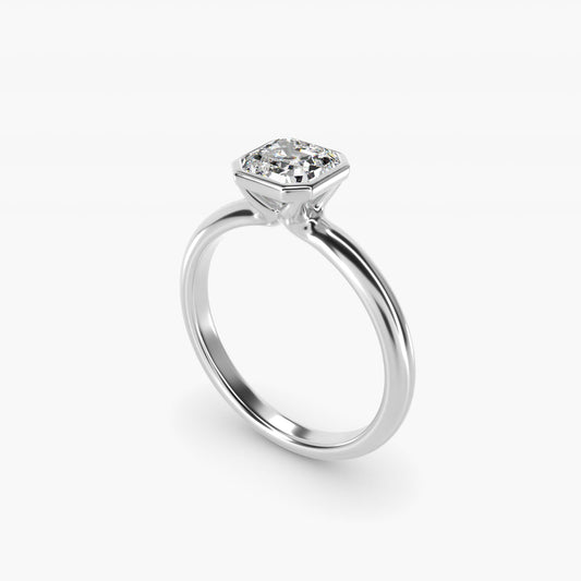Bezel Solitaire Engagement Ring in Platinum - Asscher Center