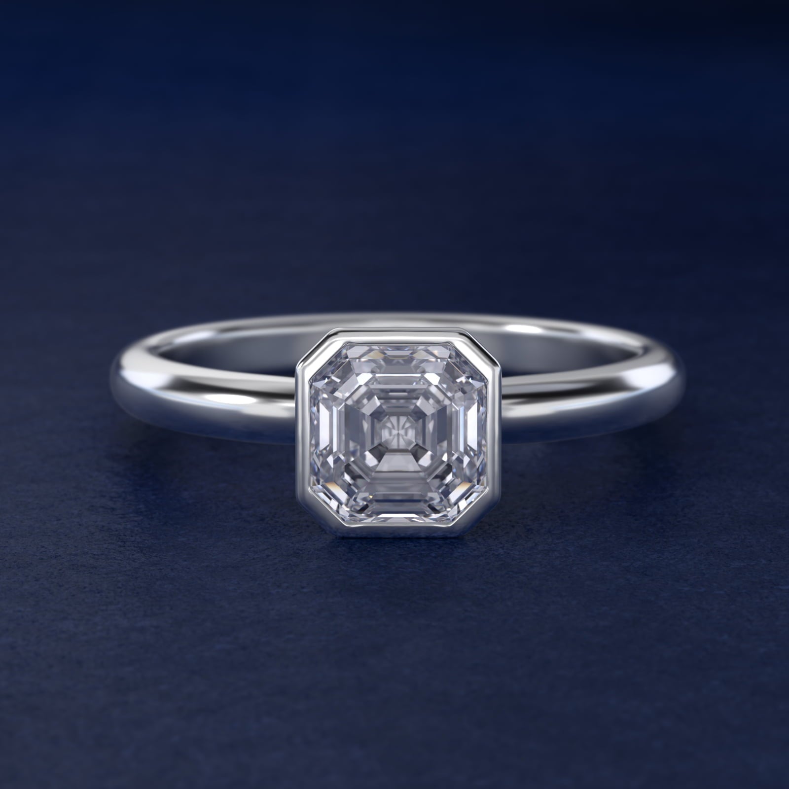 Bezel Solitaire Engagement Ring in Platinum - Asscher Center