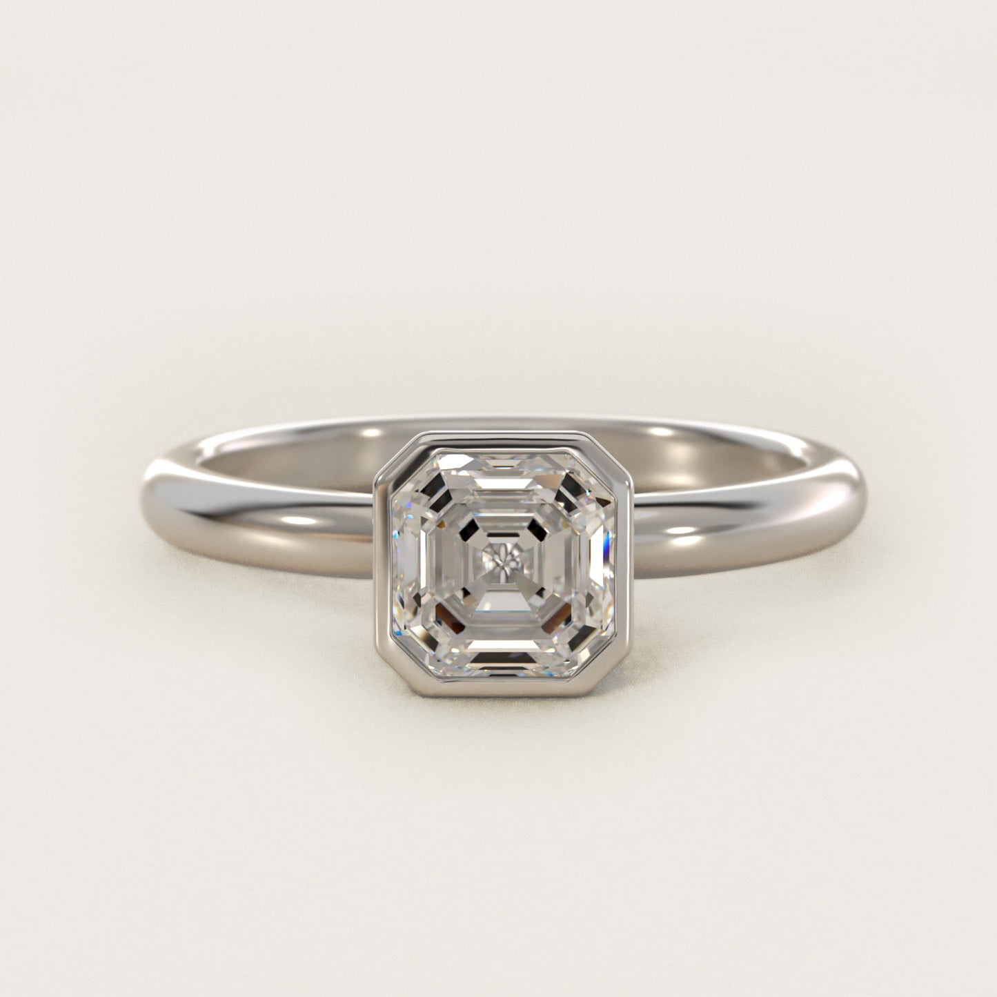 Bezel Solitaire Engagement Ring in Platinum - Asscher Center