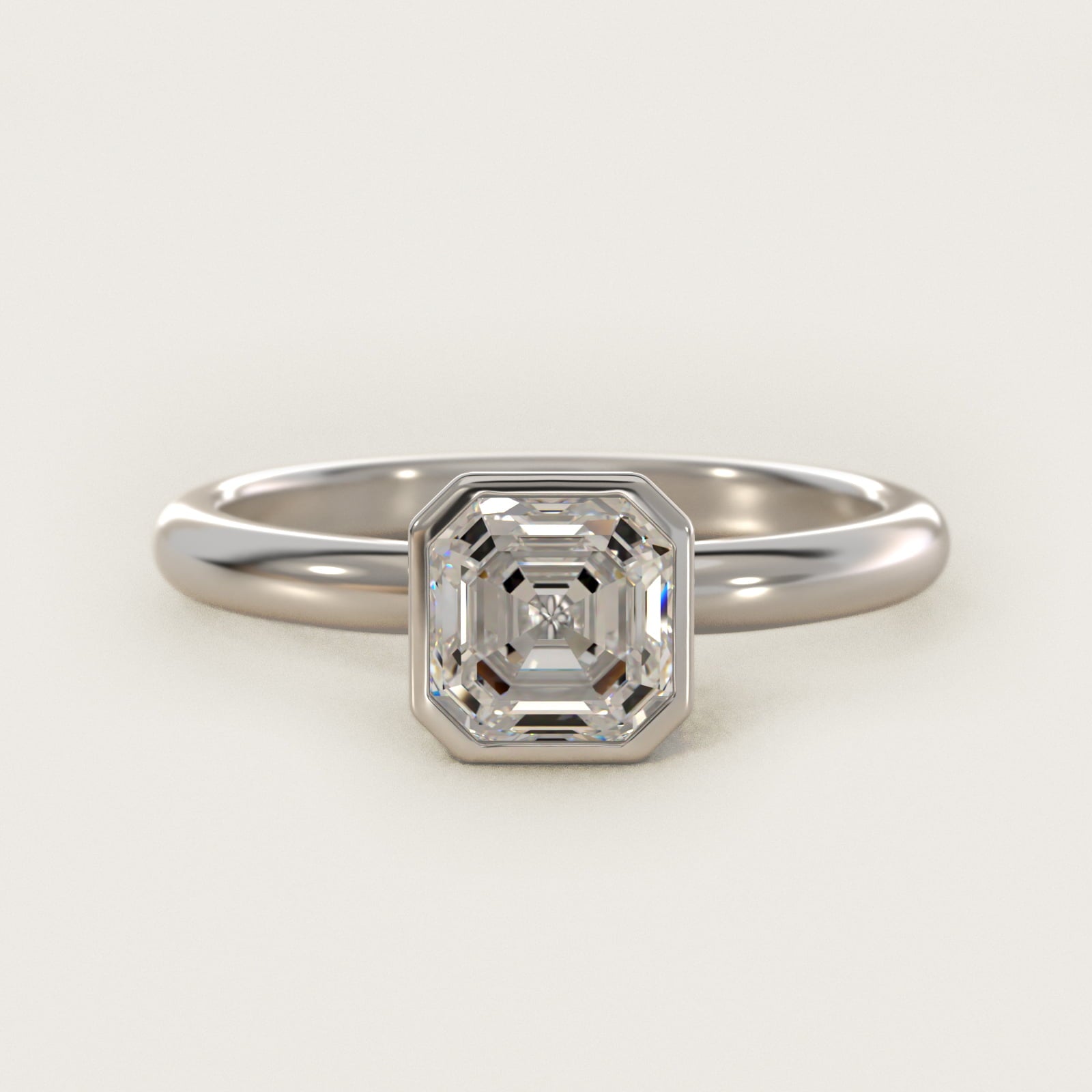 Bezel Solitaire Engagement Ring in Platinum - Asscher Center
