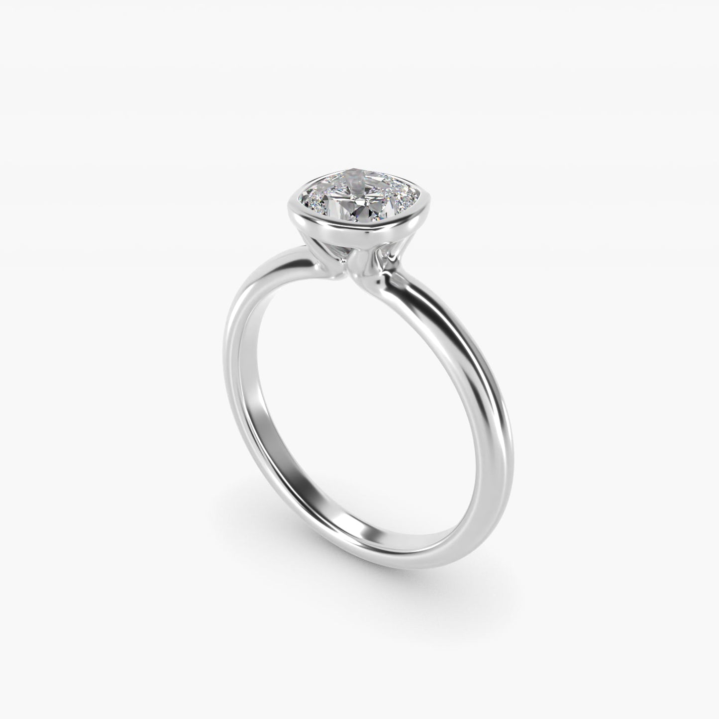 Bezel Solitaire Engagement Ring in 14K White Gold - Cushion Center