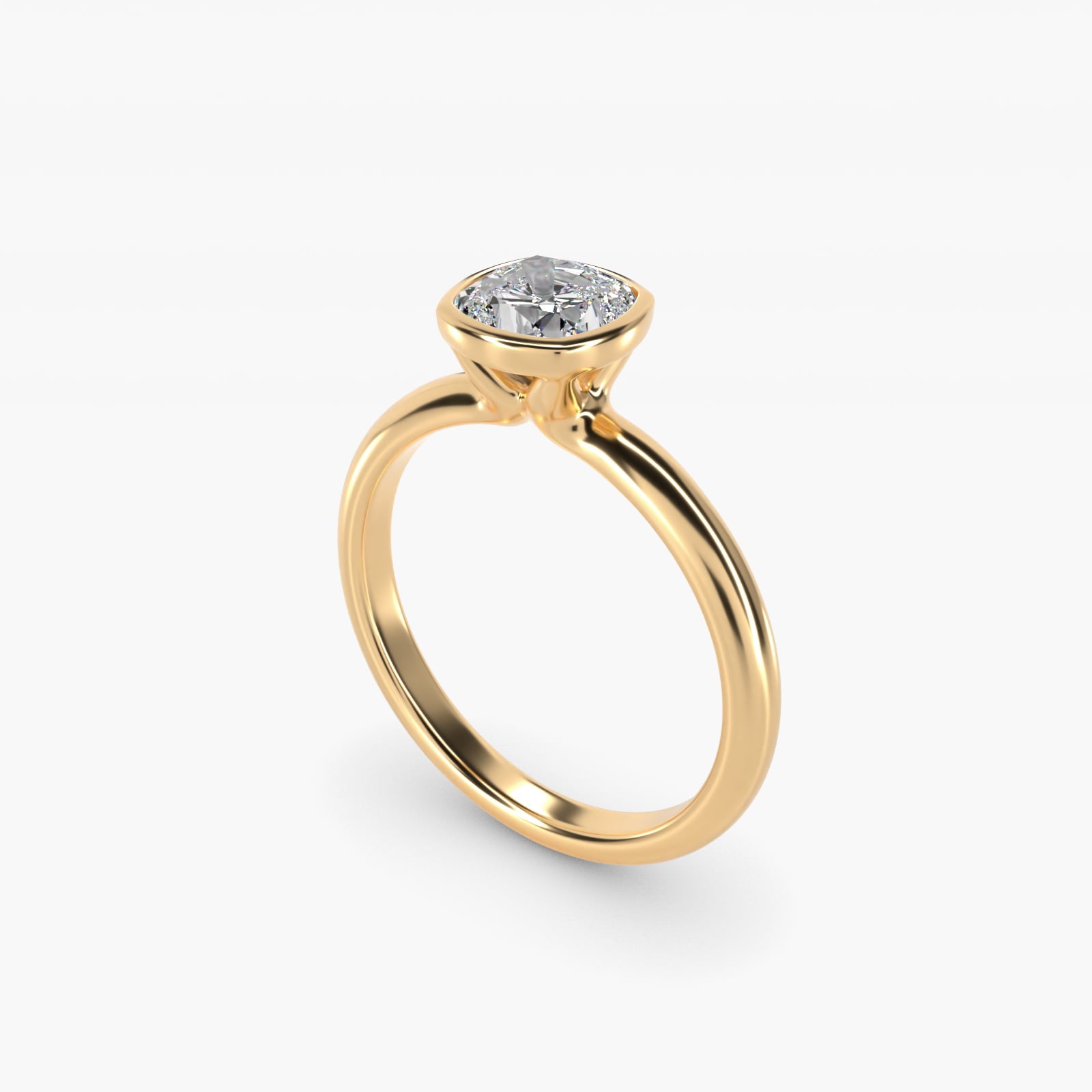Bezel Solitaire Engagement Ring in 14K Yellow Gold - Cushion Center