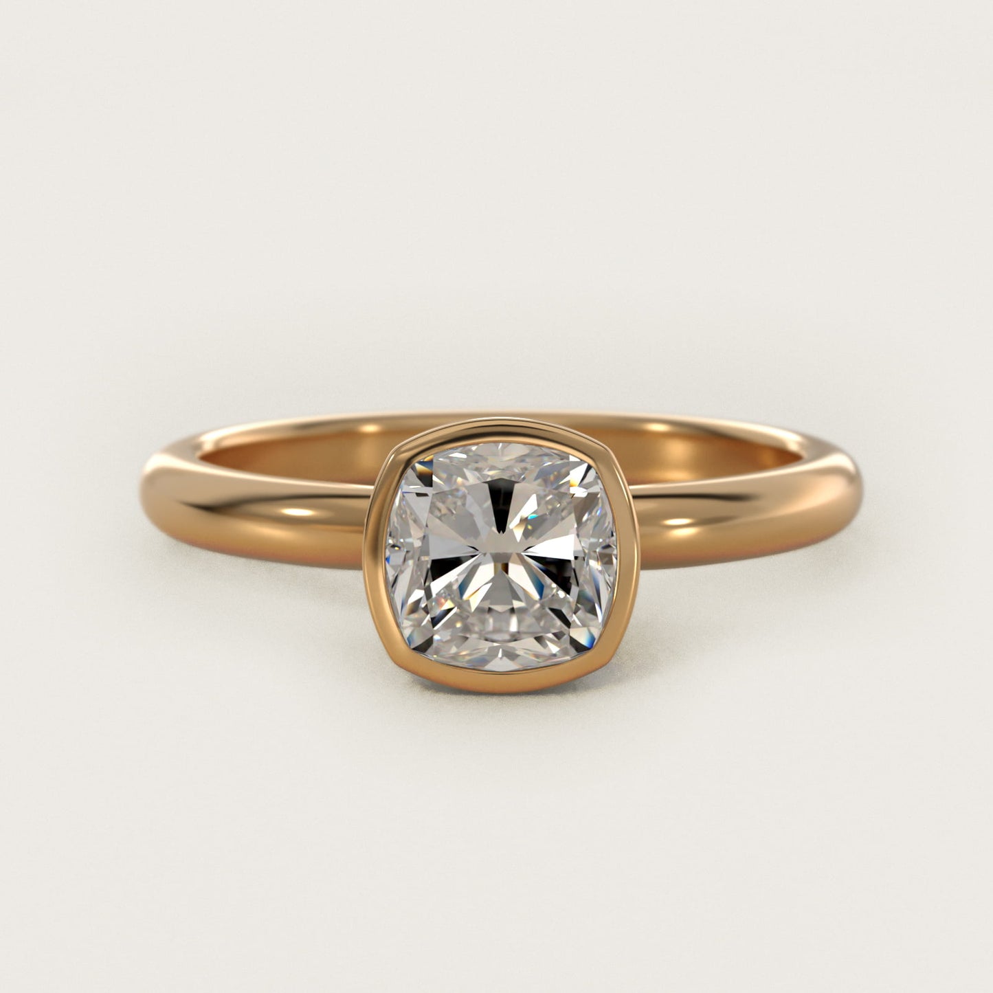 Bezel Solitaire Engagement Ring in 18k Yellow Gold - Cushion Center