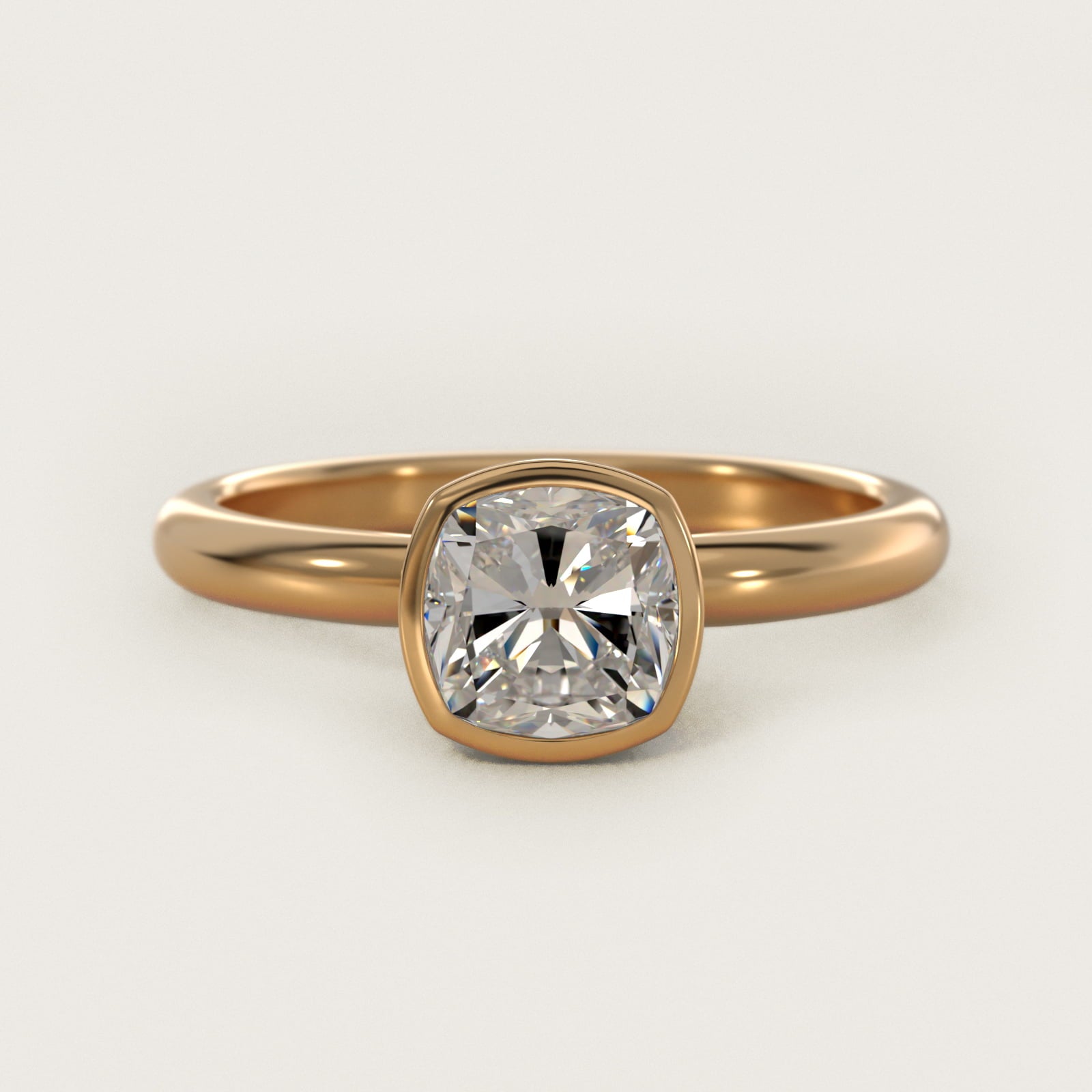 Bezel Solitaire Engagement Ring in 14K Yellow Gold - Cushion Center