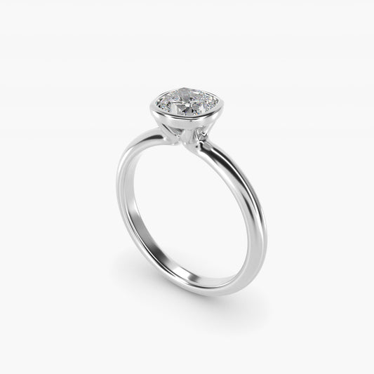 Bezel Solitaire Engagement Ring in Platinum - Cushion Center