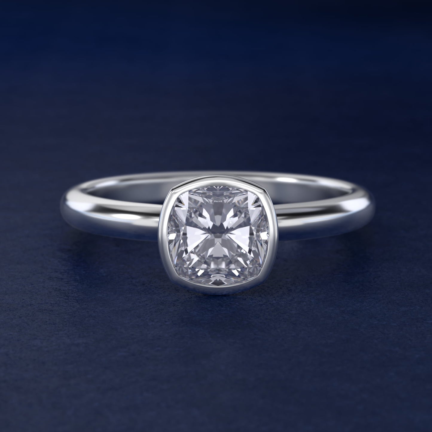 Bezel Solitaire Engagement Ring in Platinum - Cushion Center