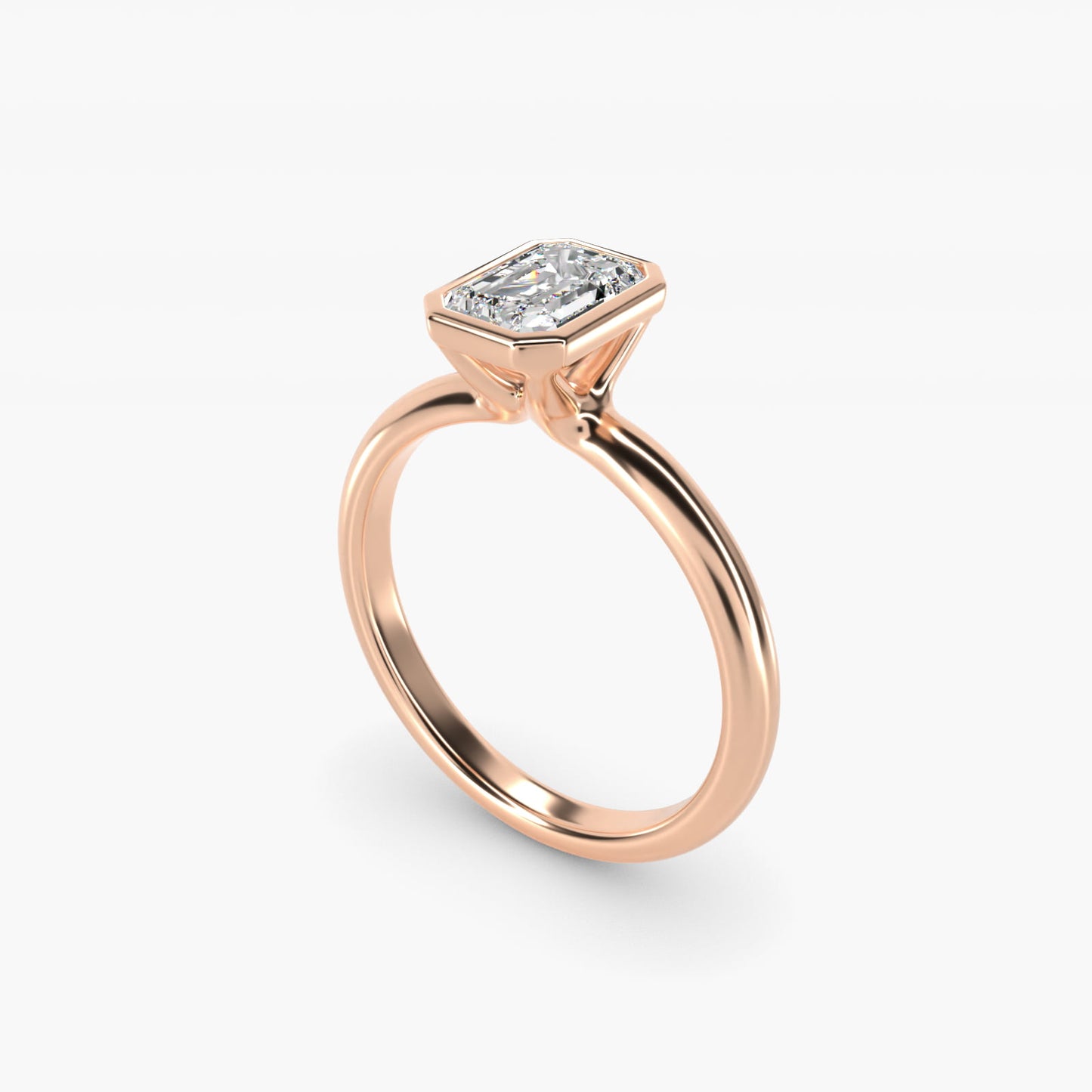 Bezel Solitaire Engagement Ring in 14K Rose Gold - Emerald Center