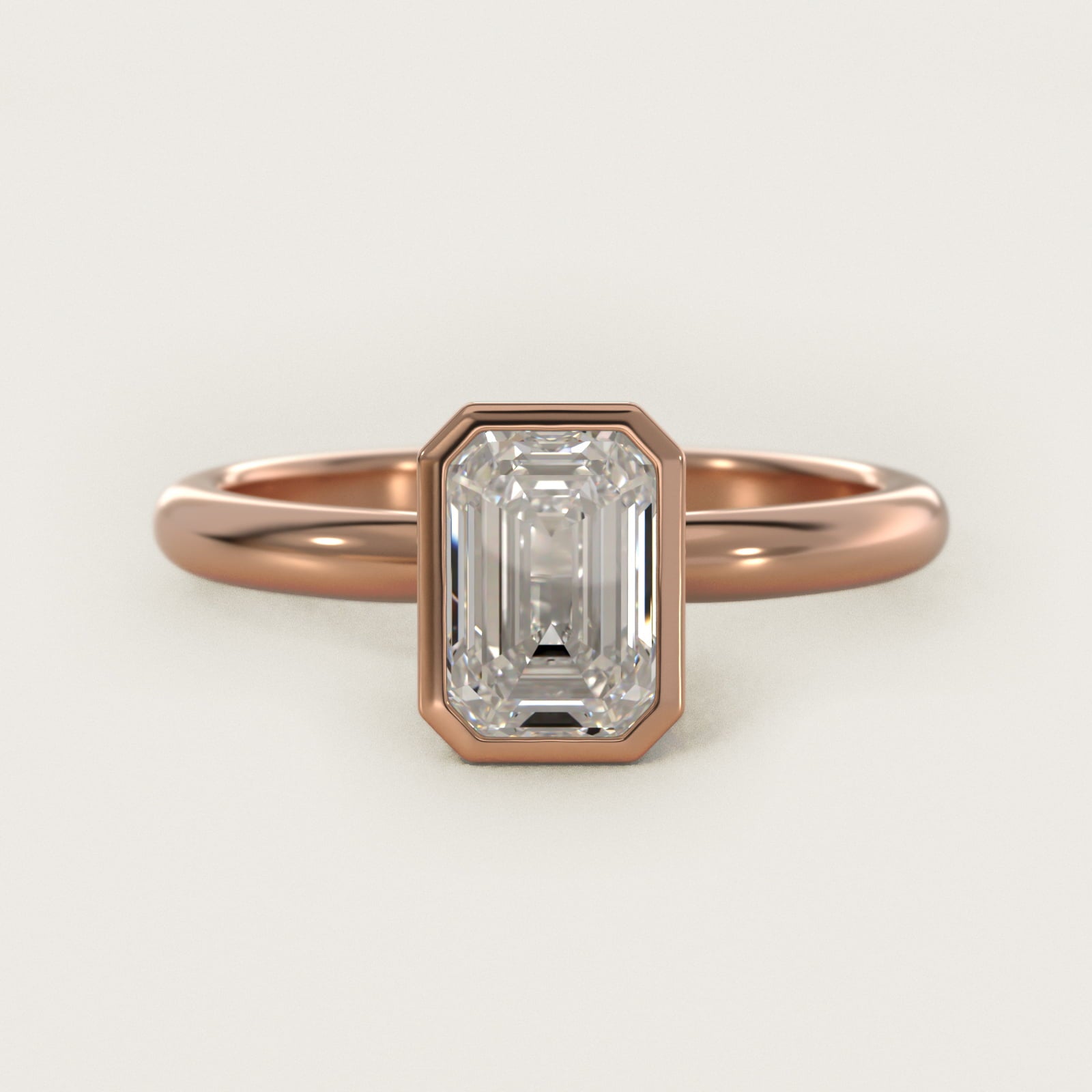 Bezel Solitaire Engagement Ring in 14K Rose Gold - Emerald Center