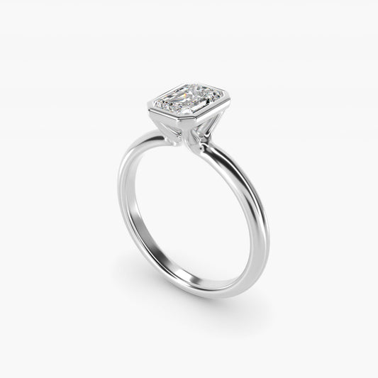Bezel Solitaire Engagement Ring in 18k White Gold - Emerald Center