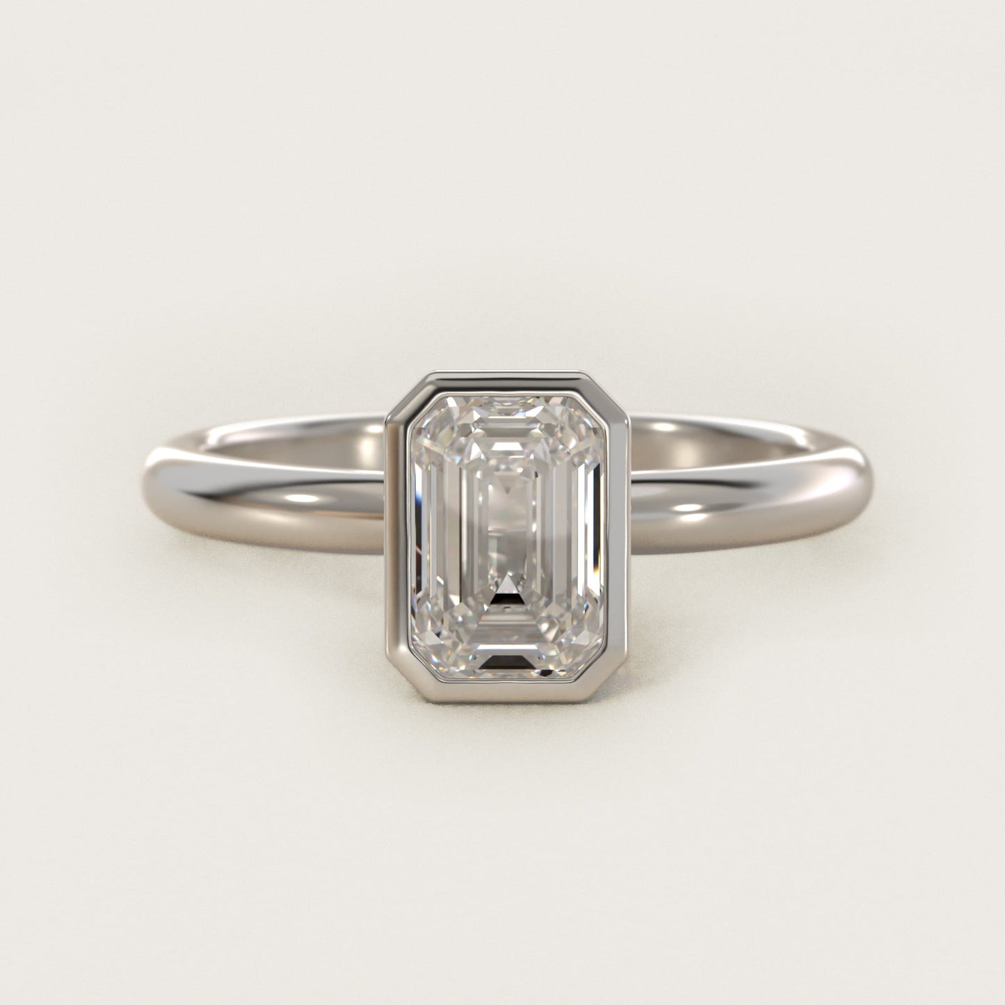 Bezel Solitaire Engagement Ring in 18k White Gold - Emerald Center