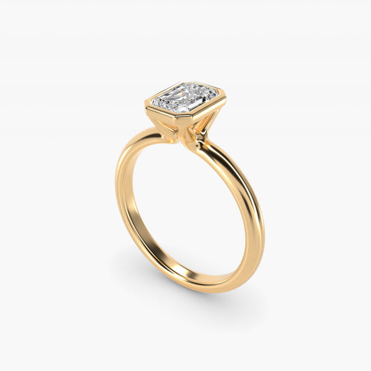 Bezel Solitaire Engagement Ring in 14K Yellow Gold - Emerald Center