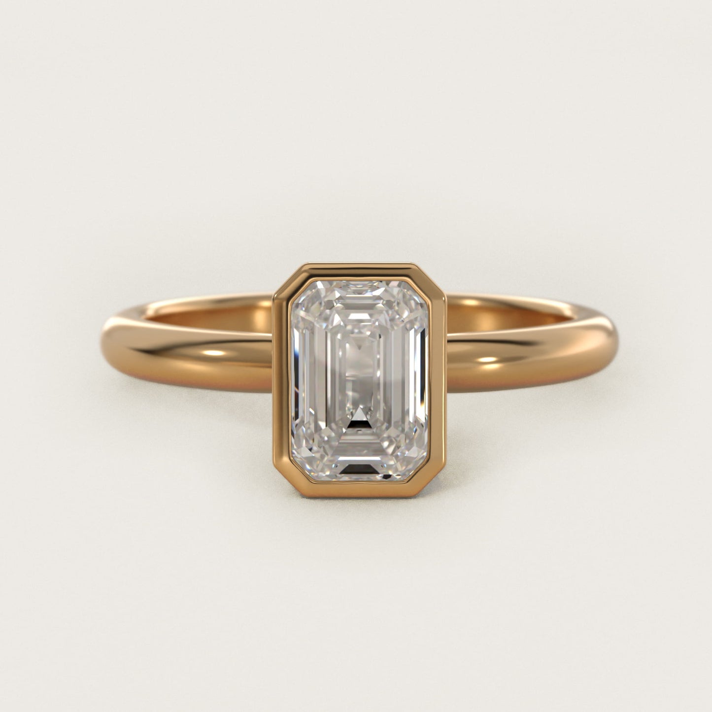 Bezel Solitaire Engagement Ring in 14K Yellow Gold - Emerald Center