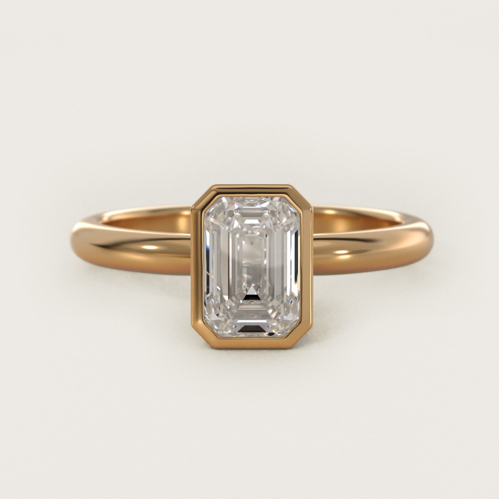 Bezel Solitaire Engagement Ring in 14K Yellow Gold - Emerald Center