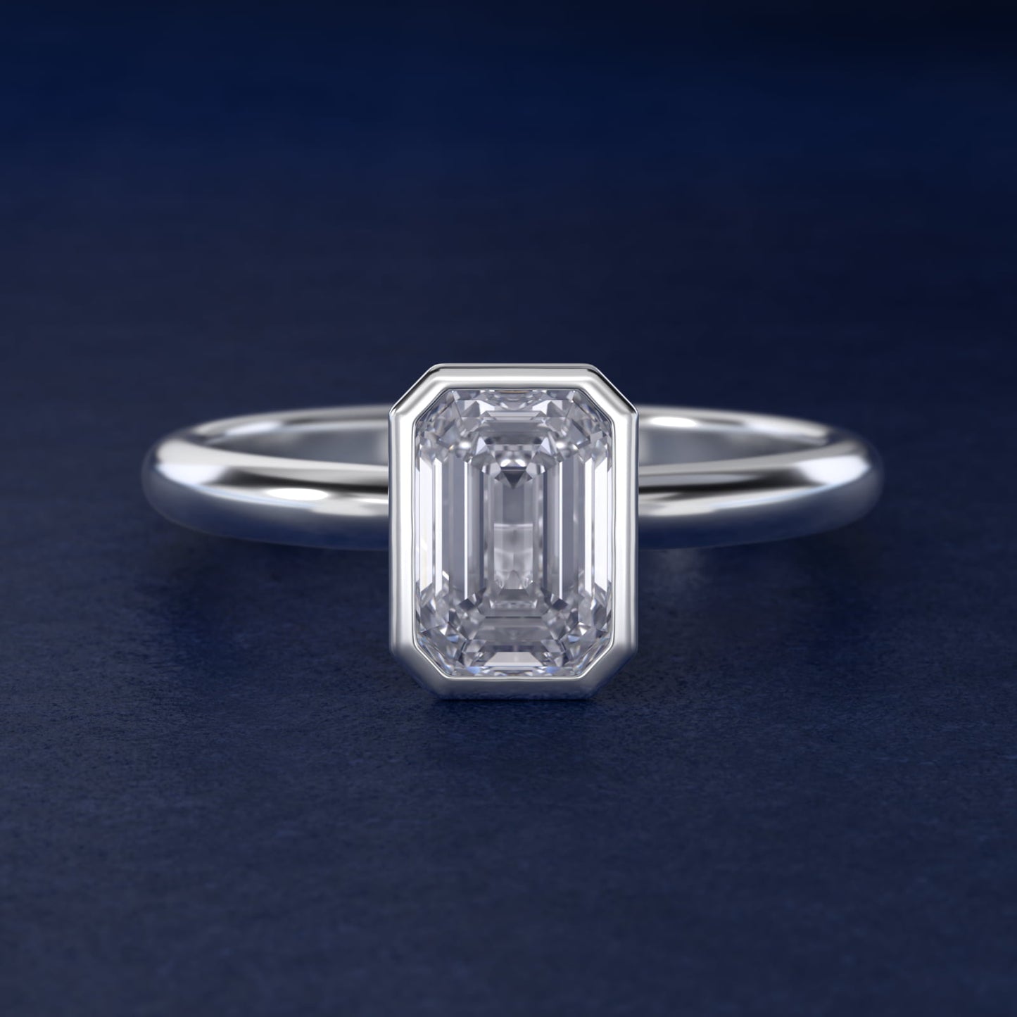 Bezel Solitaire Engagement Ring in Platinum - Emerald Center