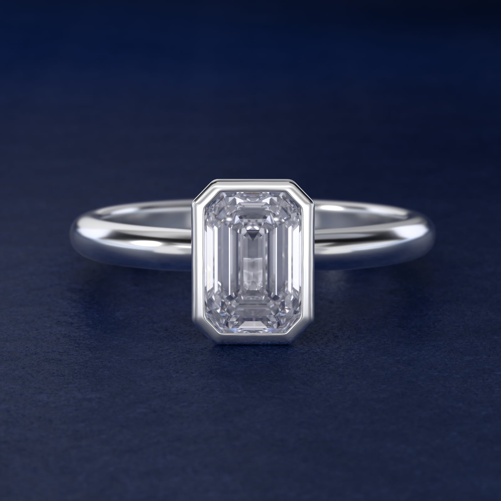 Bezel Solitaire Engagement Ring in Platinum - Emerald Center