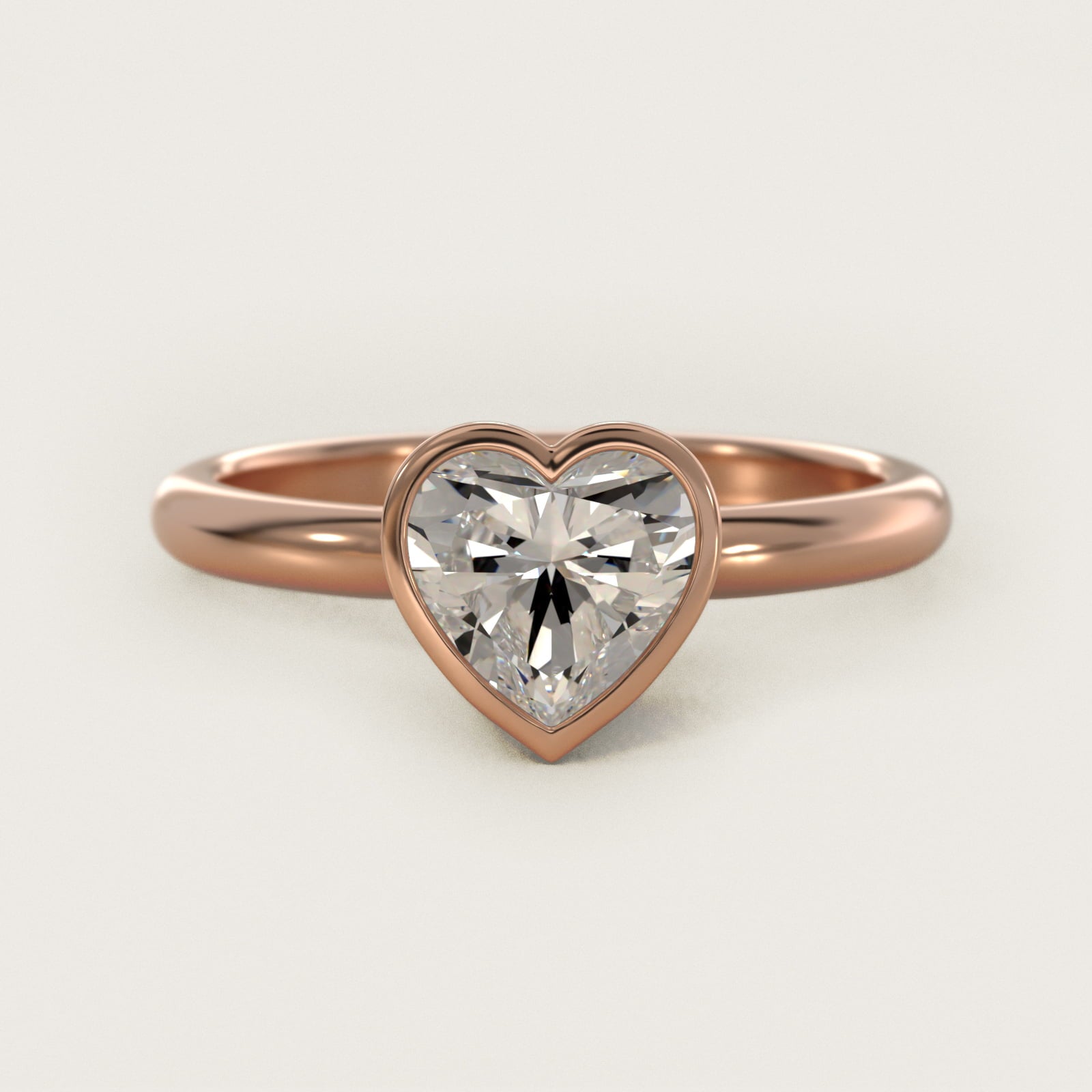 Bezel Solitaire Engagement Ring in 18k Rose Gold - Heart Center