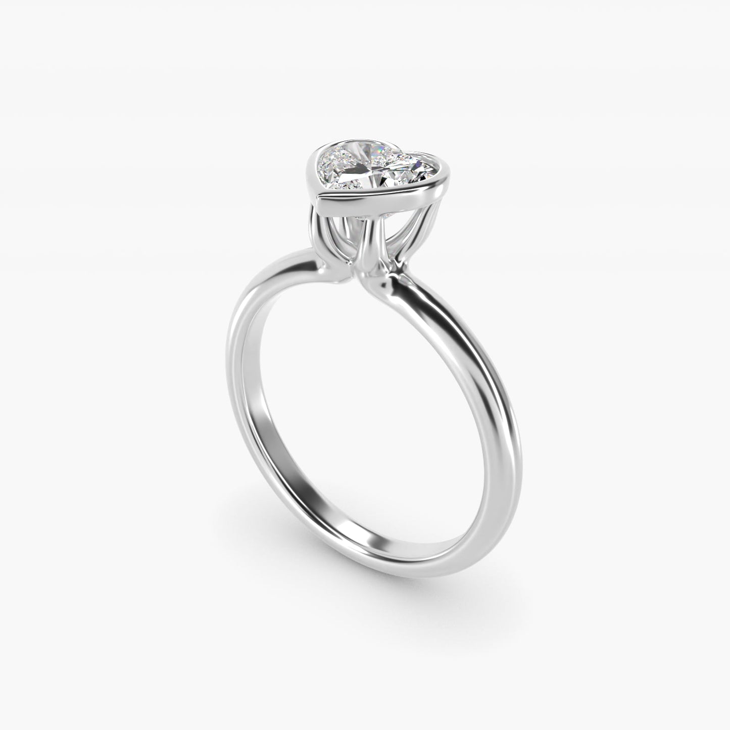 Bezel Solitaire Engagement Ring in 14K White Gold - Heart Center