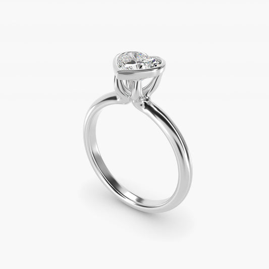Bezel Solitaire Engagement Ring in 14K White Gold - Heart Center