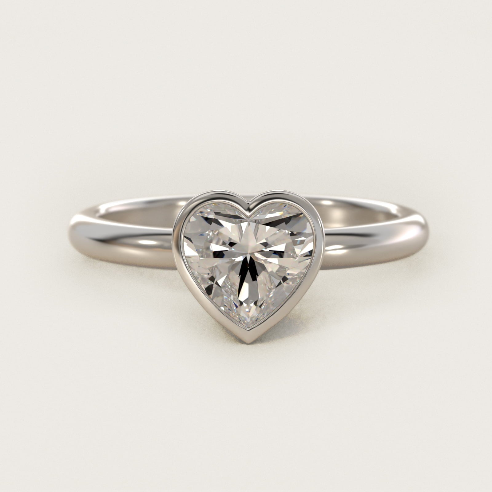 Bezel Solitaire Engagement Ring in 18k White Gold - Heart Center