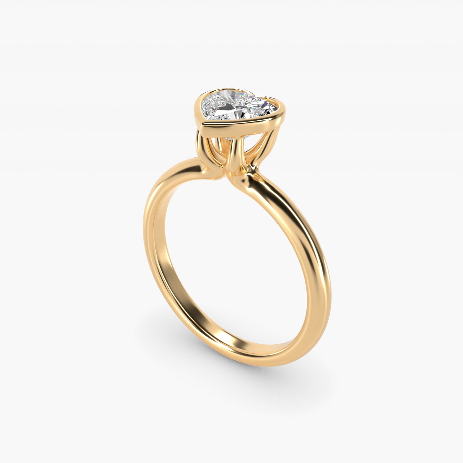 Bezel Solitaire Engagement Ring in 18k Yellow Gold - Heart Center