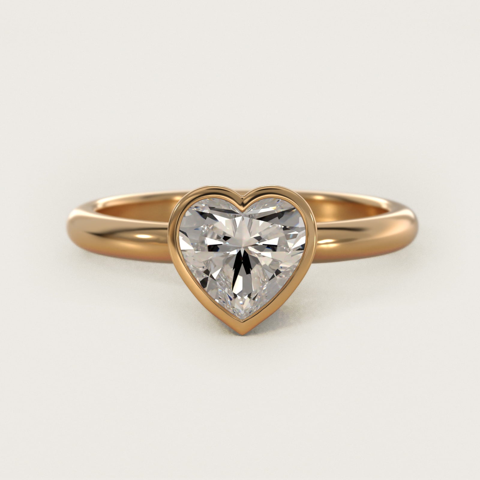 Bezel Solitaire Engagement Ring in 14K Yellow Gold - Heart Center