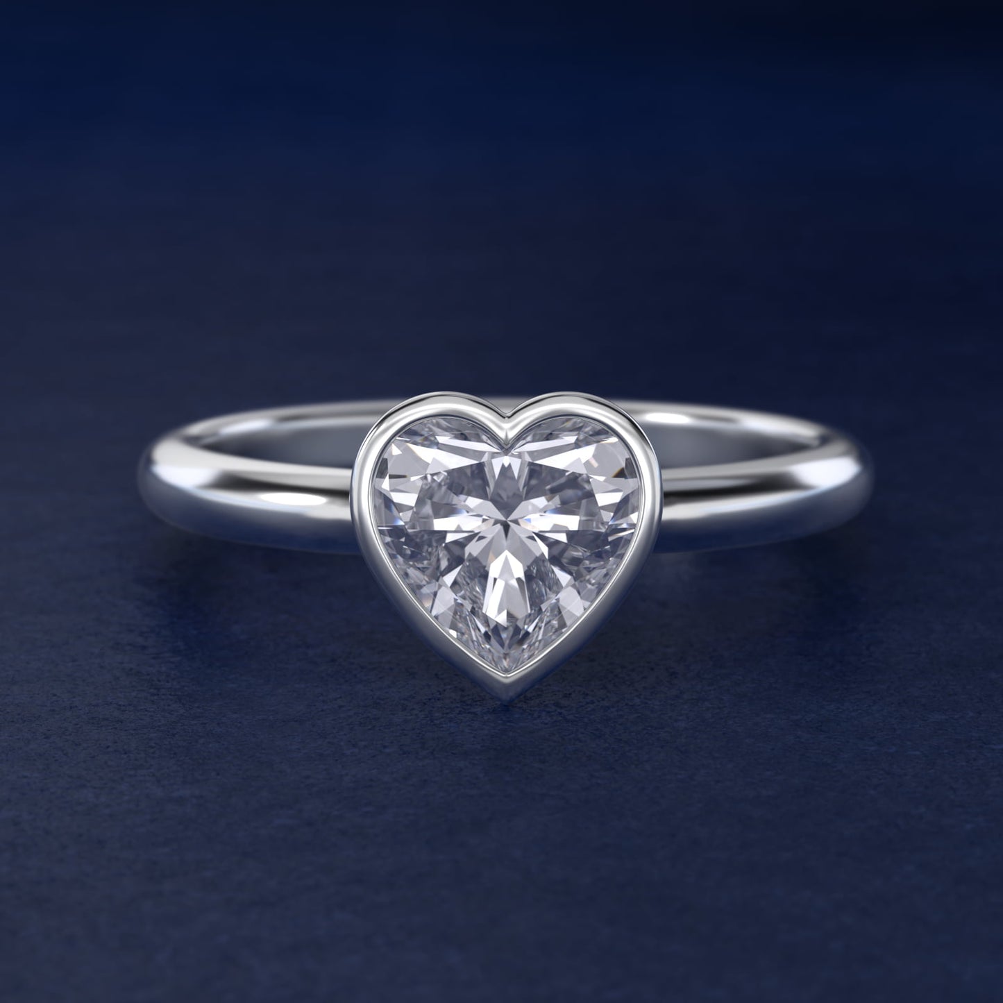 Bezel Solitaire Engagement Ring in Platinum - Heart Center