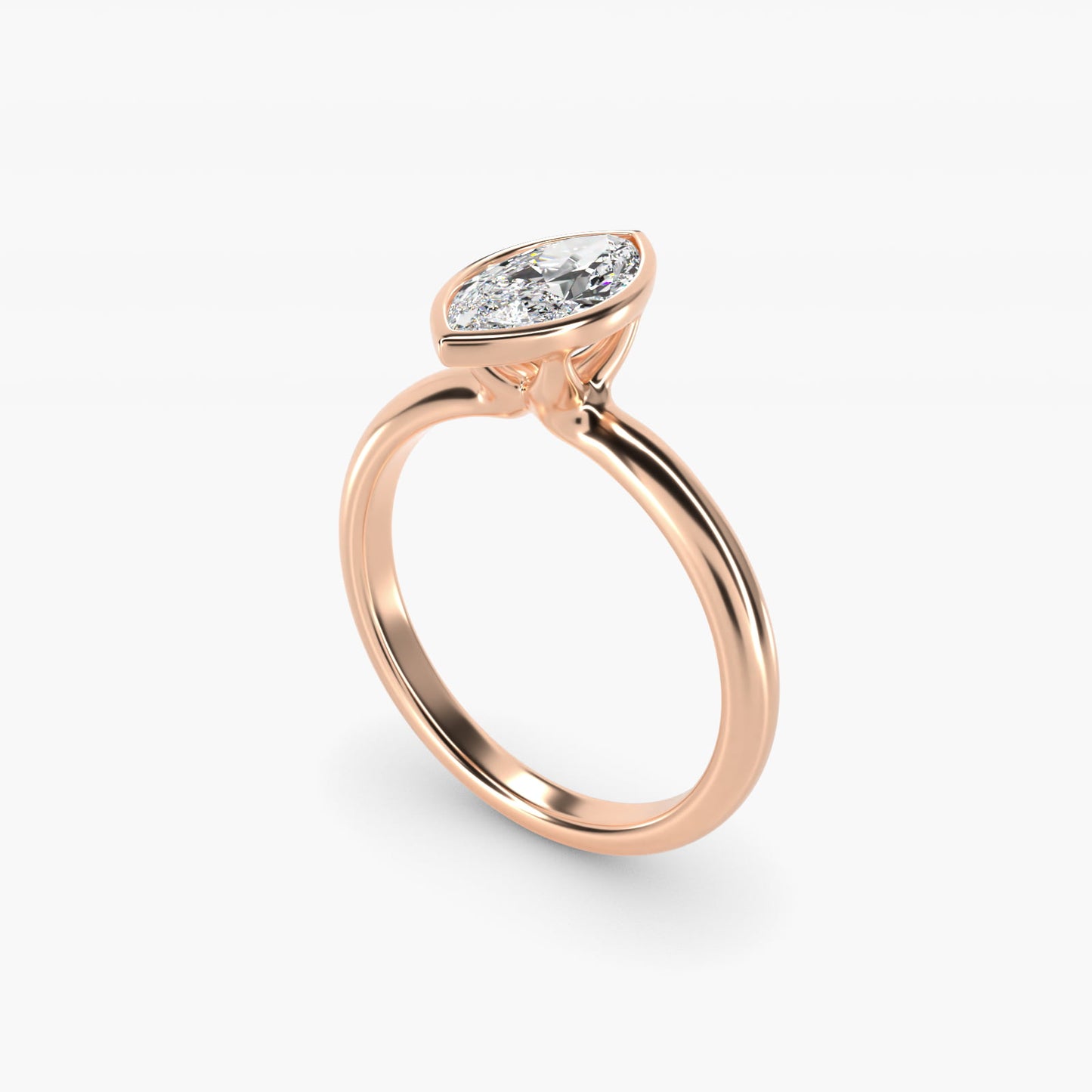 Bezel Solitaire Engagement Ring in 18k Rose Gold - Marquise Center