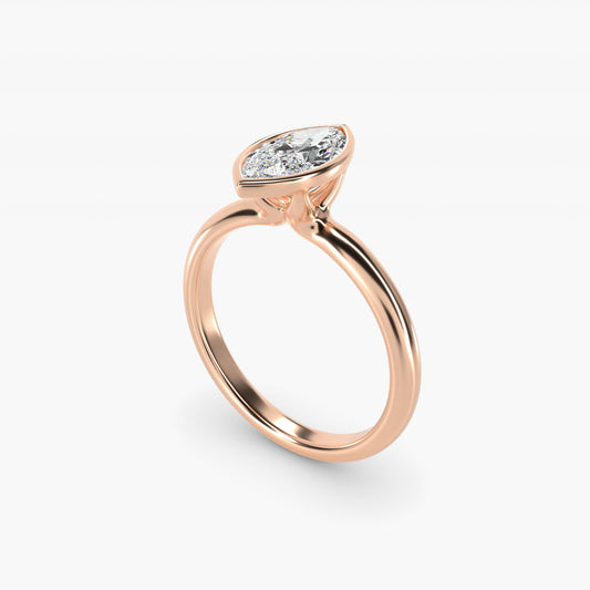 Bezel Solitaire Engagement Ring in 18k Rose Gold - Marquise Center