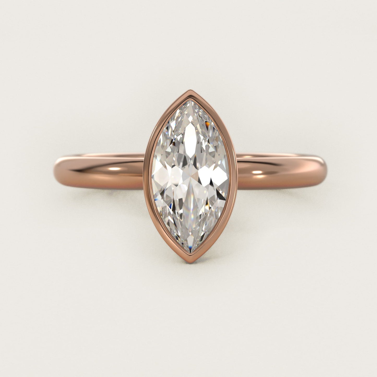 Bezel Solitaire Engagement Ring in 14K Rose Gold - Marquise Center