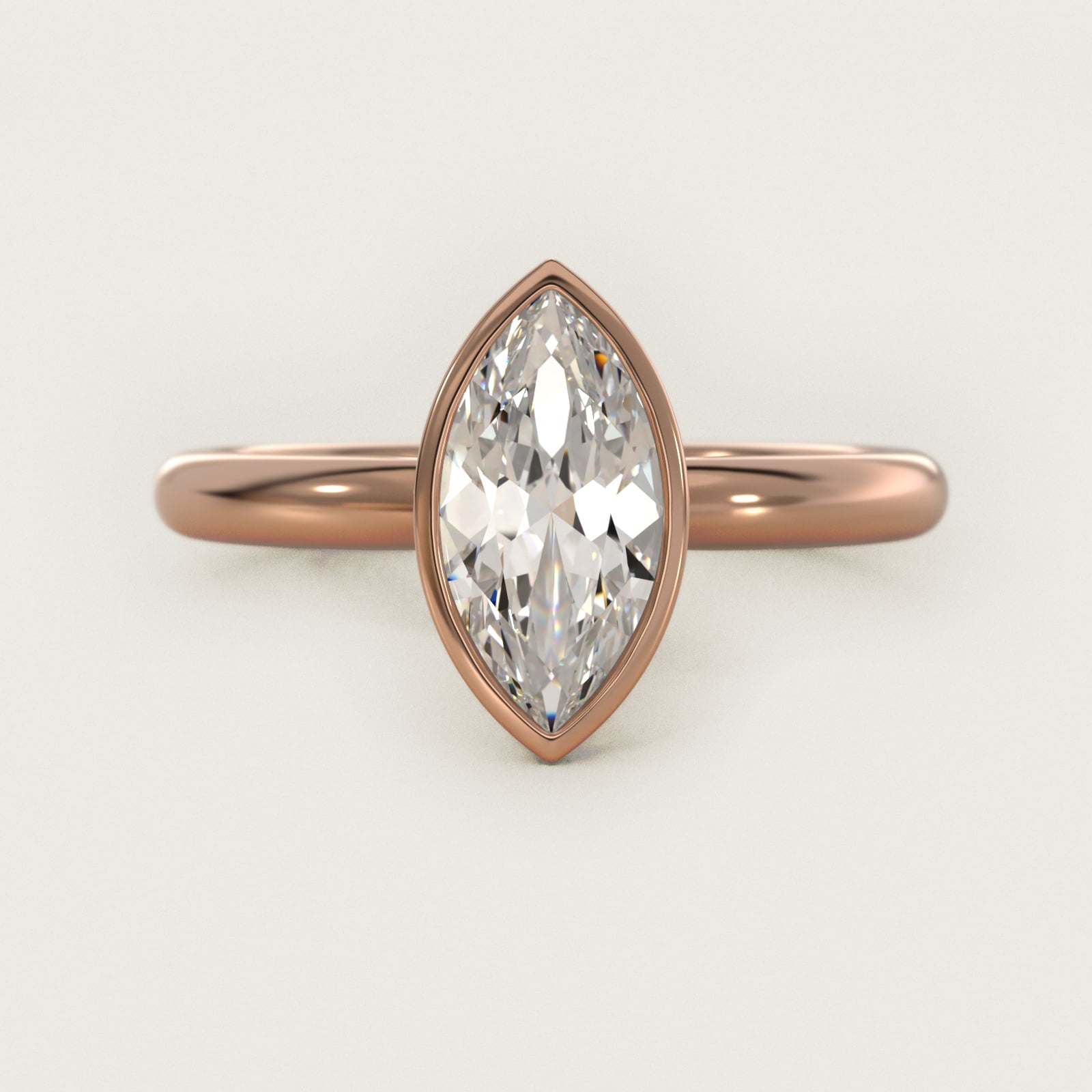 Bezel Solitaire Engagement Ring in 14K Rose Gold - Marquise Center