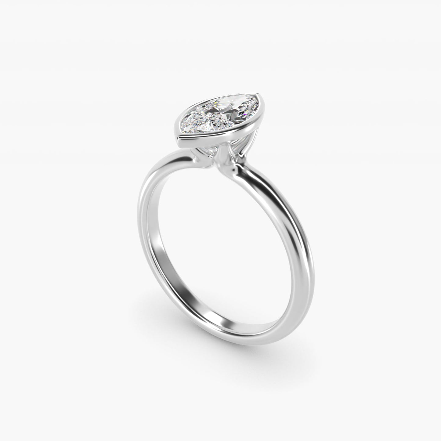 Bezel Solitaire Engagement Ring in 18k White Gold - Marquise Center