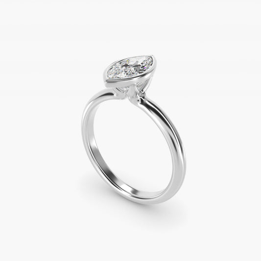 Bezel Solitaire Engagement Ring in 14K White Gold - Marquise Center