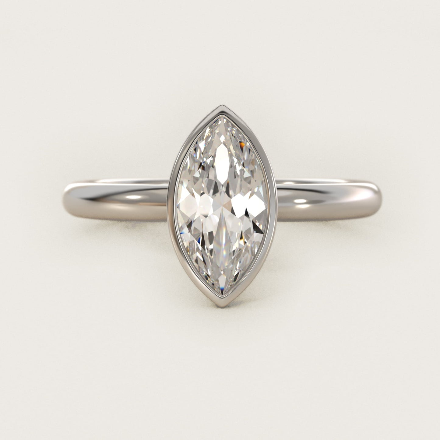 Bezel Solitaire Engagement Ring in 14K White Gold - Marquise Center