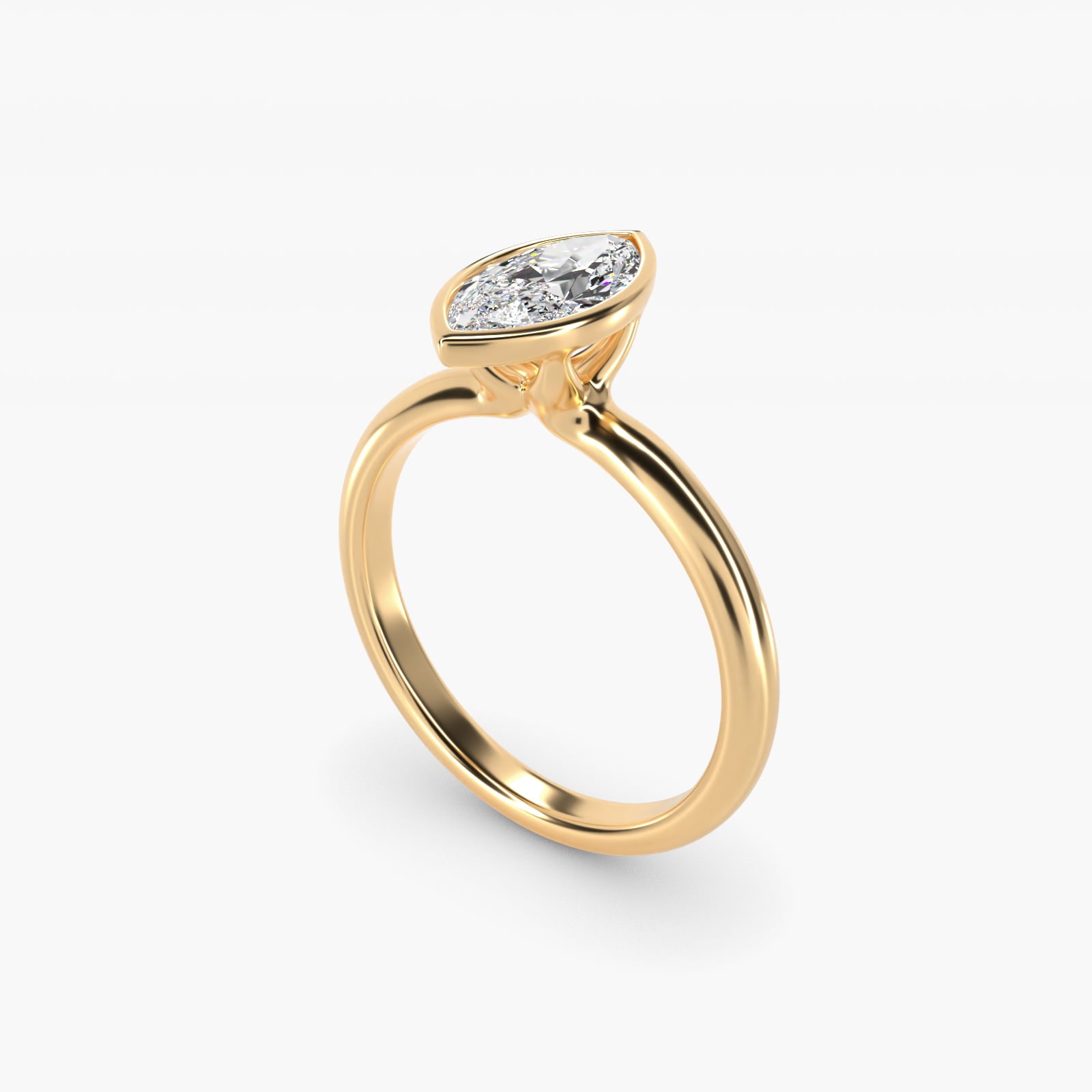 Bezel Solitaire Engagement Ring in 18k Yellow Gold - Marquise Center