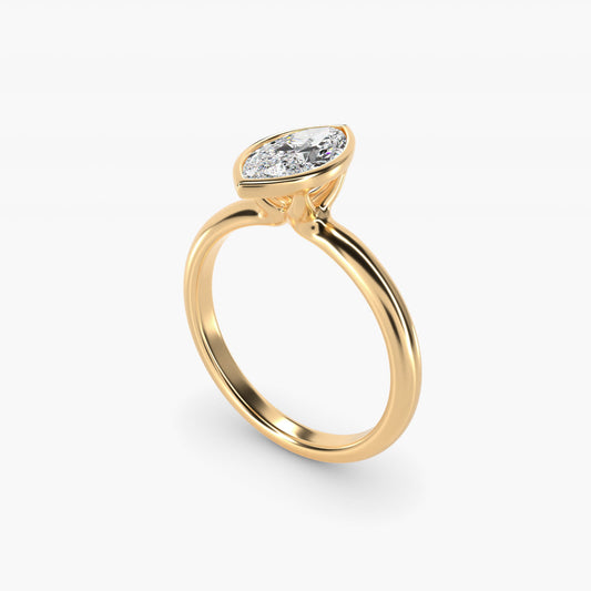 Bezel Solitaire Engagement Ring in 14K Yellow Gold - Marquise Center