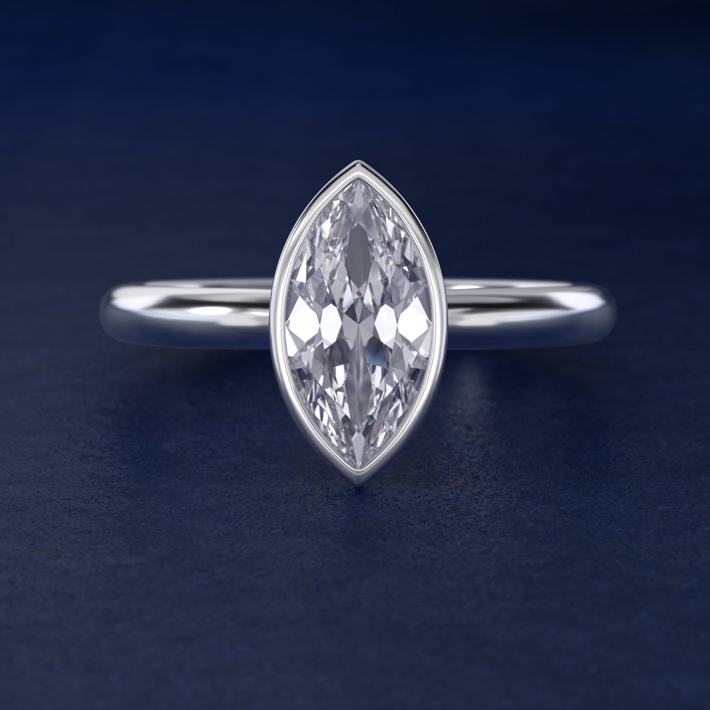 Bezel Solitaire Engagement Ring in Platinum - Marquise Center