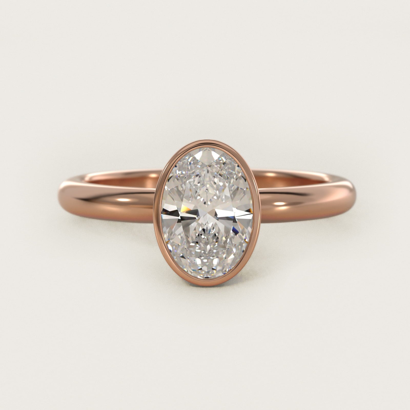 Bezel Solitaire Engagement Ring in 18k Rose Gold - Oval Center