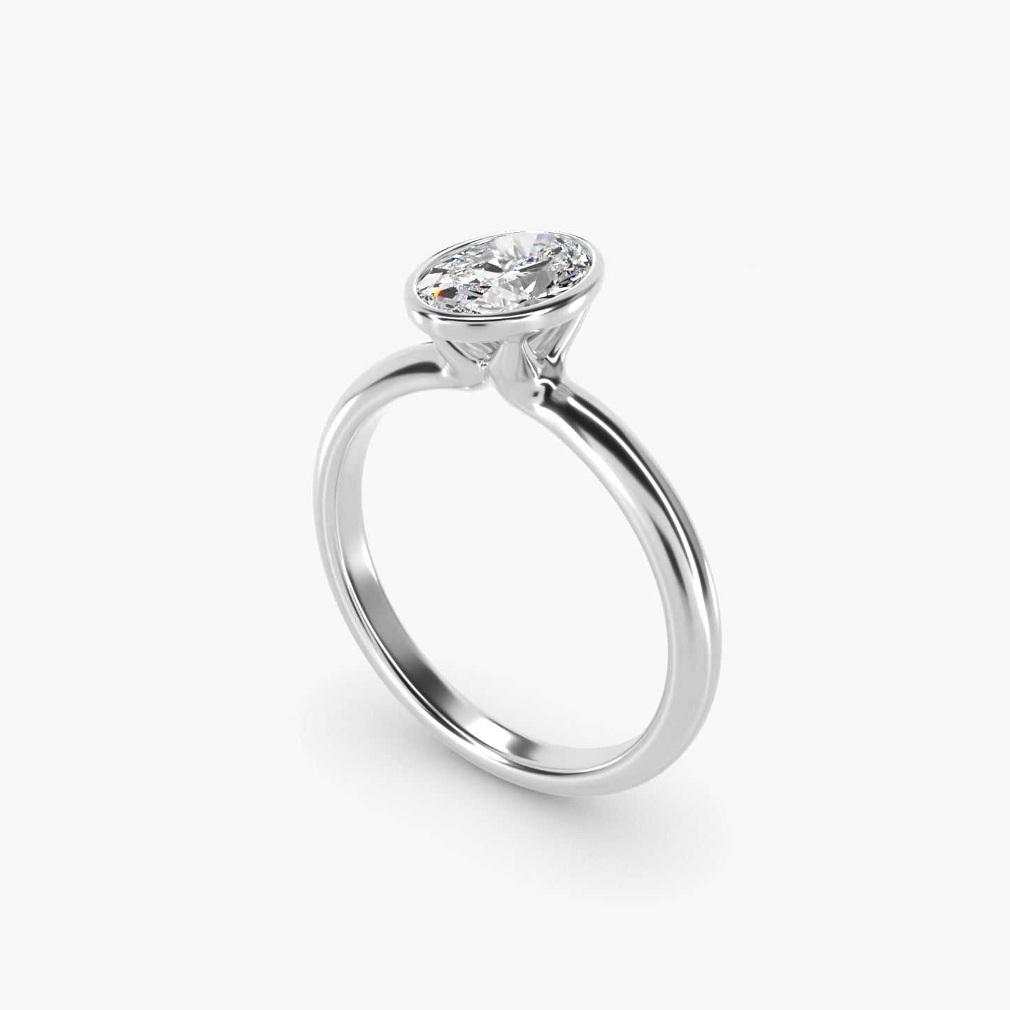 Bezel Solitaire Engagement Ring in 18k White Gold - Oval Center