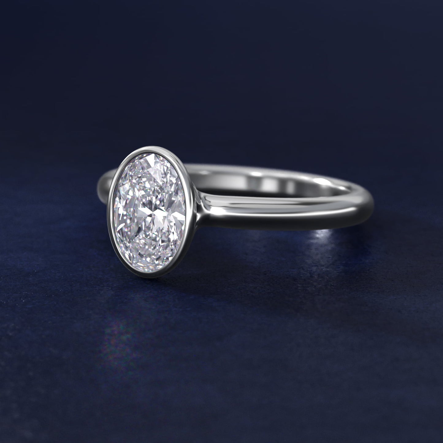 Bezel Solitaire Engagement Ring in 18k White Gold - Oval Center