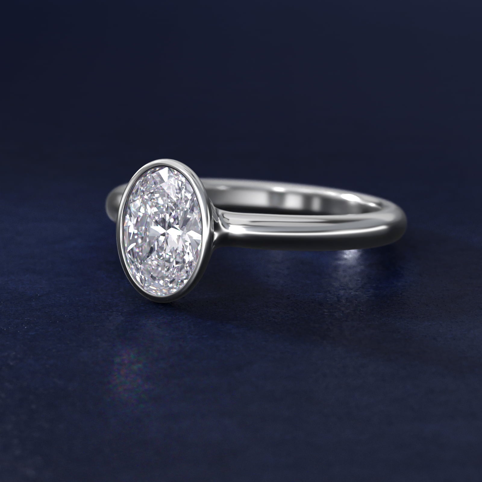 Bezel Solitaire Engagement Ring in 18k White Gold - Oval Center