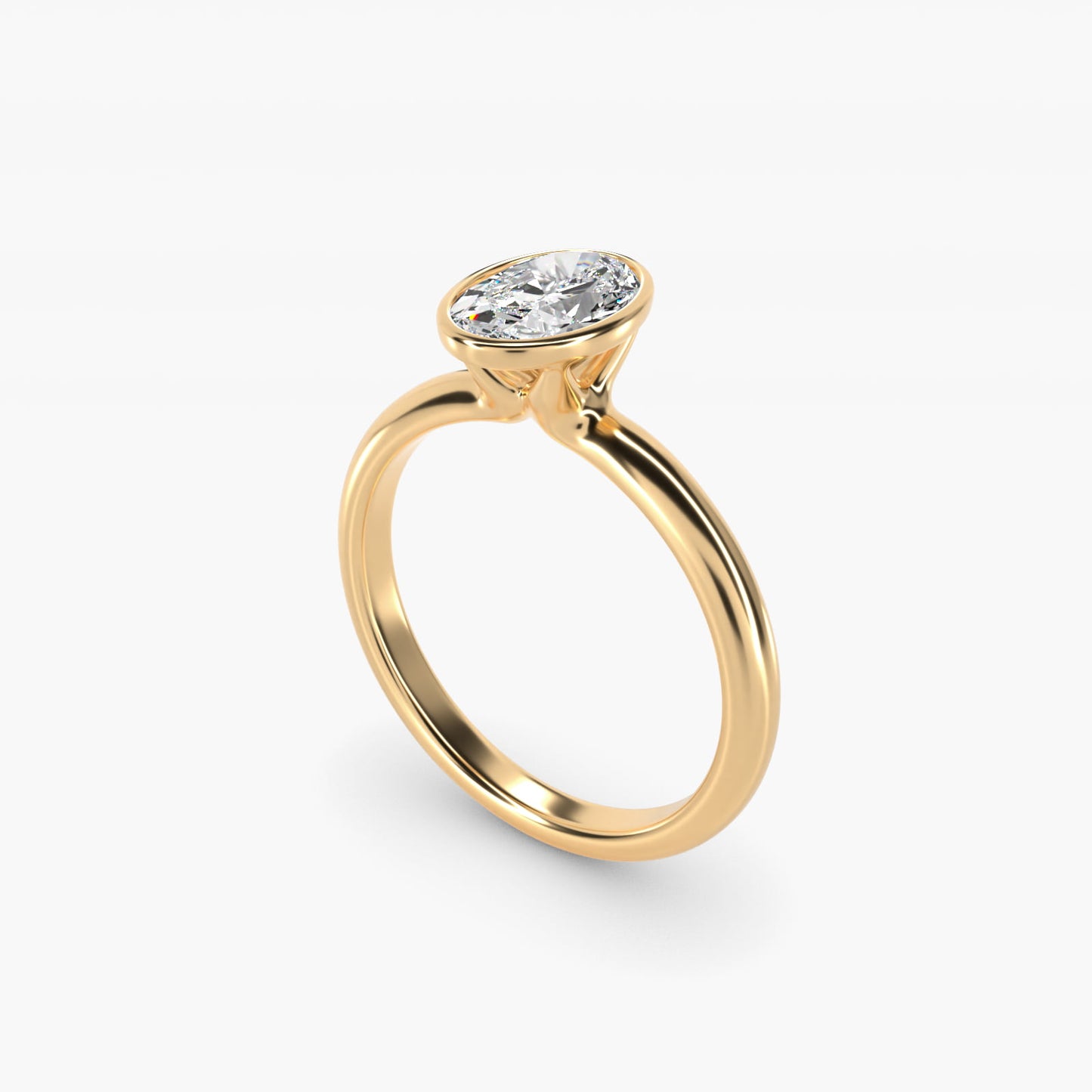 Bezel Solitaire Engagement Ring in 18k Yellow Gold - Oval Center