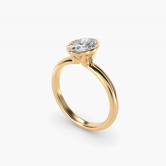 Bezel Solitaire Engagement Ring in 18k Yellow Gold - Oval Center
