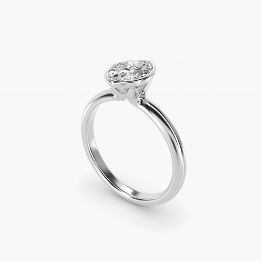 Bezel Solitaire Engagement Ring in Platinum - Oval Center