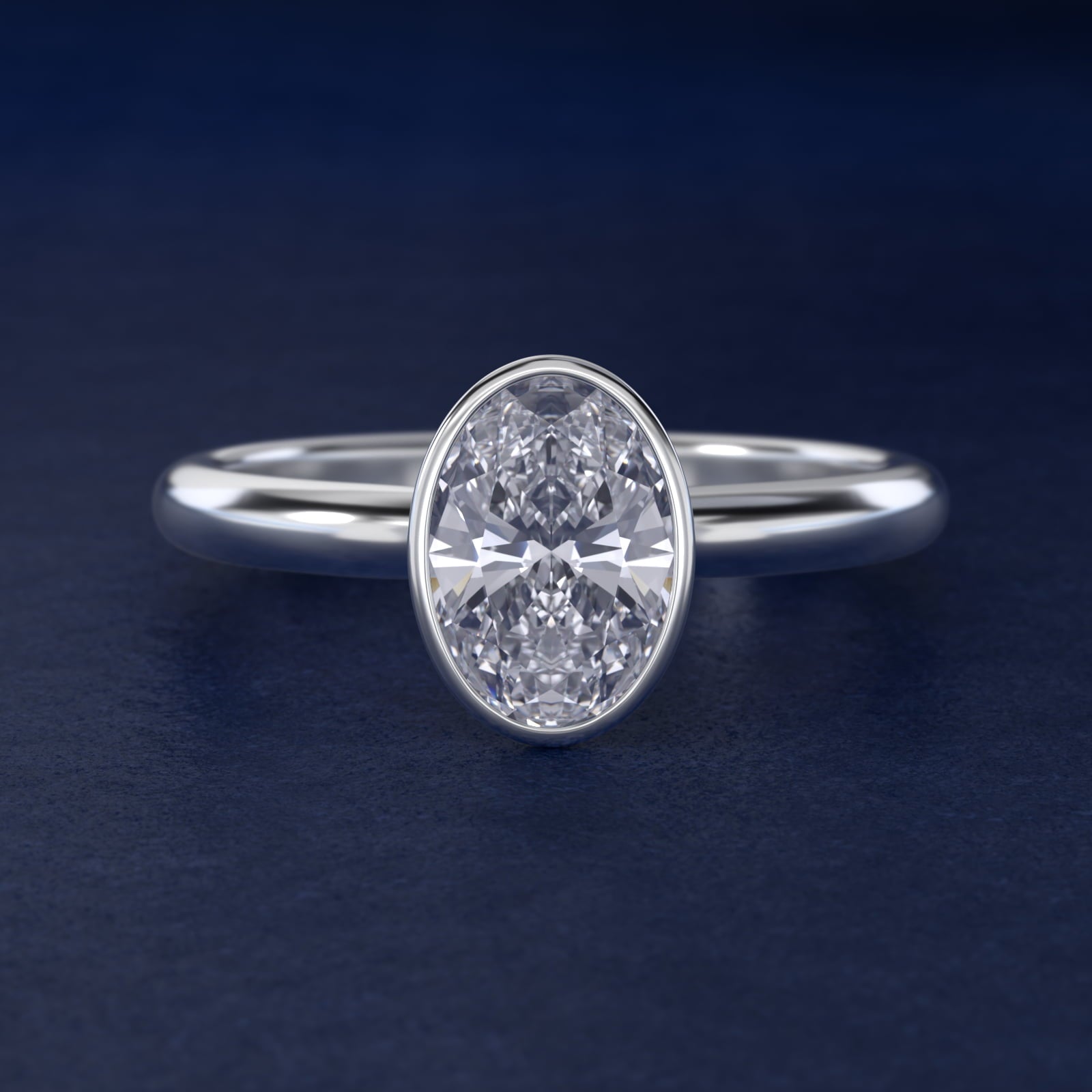 Bezel Solitaire Engagement Ring in Platinum - Oval Center