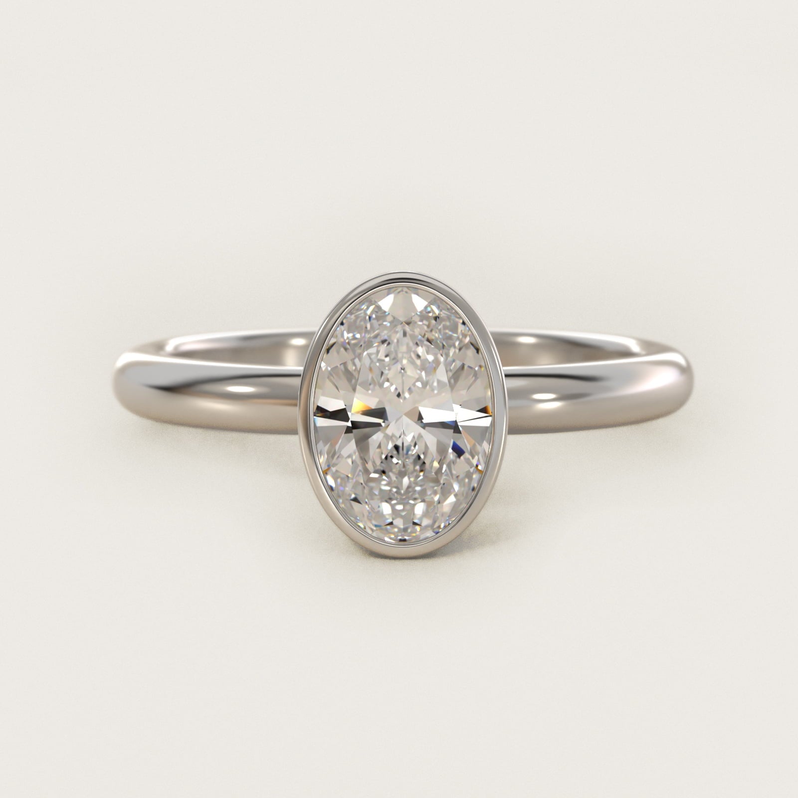 Bezel Solitaire Engagement Ring in Platinum - Oval Center