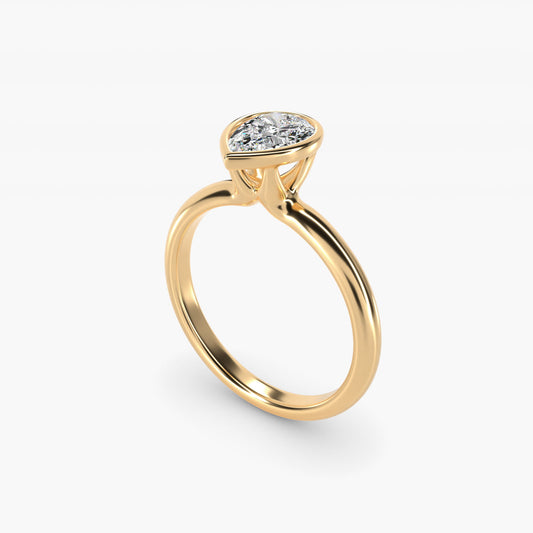Bezel Solitaire Engagement Ring in 18k Yellow Gold - Pear Center