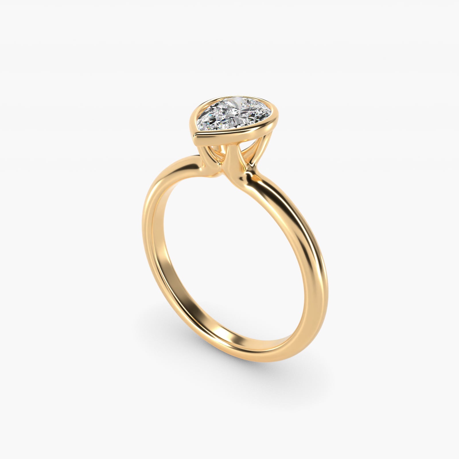 Bezel Solitaire Engagement Ring in 14K Yellow Gold - Pear Center
